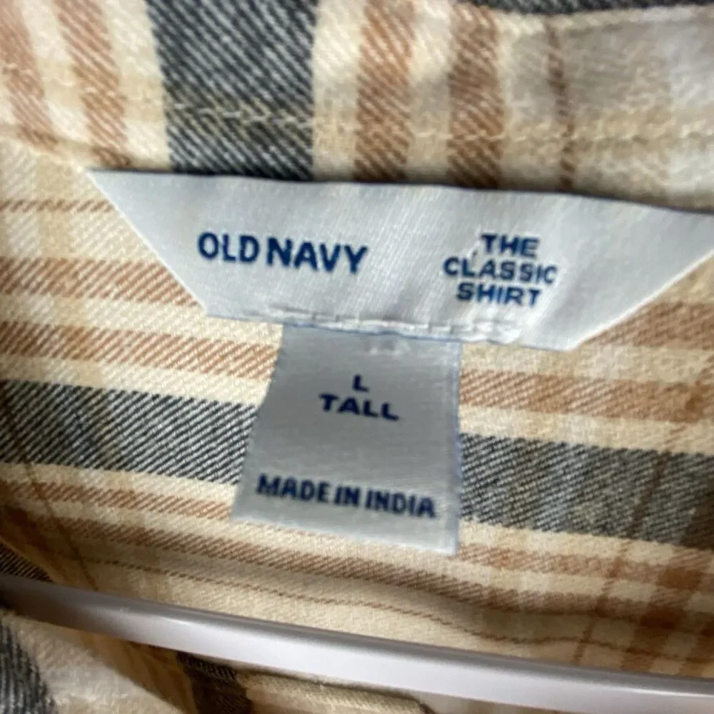 Old Navy Shirt Women LT Cream‎ Plaid Flannel Button Up Classic Fit 100% Cotton